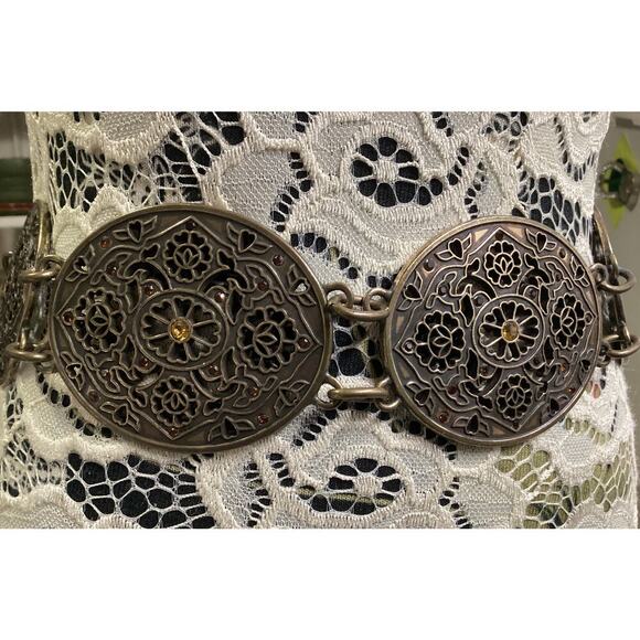 Chico’s boho brass rhinestone embellishments chain belt 46” - Picture 3 of 5